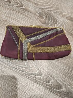 Vintage Walborg Plum Beaded Evening Clutch with Gold & Silver Accents